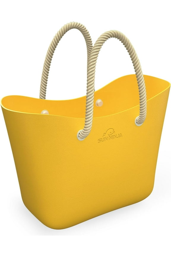 Rubber Tote Bag - Plastic Beach Bag XL - Extra Large Rubber Bags and Totes - Waterproof and Sandproof EVA Tote Bag for Boat or Swim - Washable - Yellow