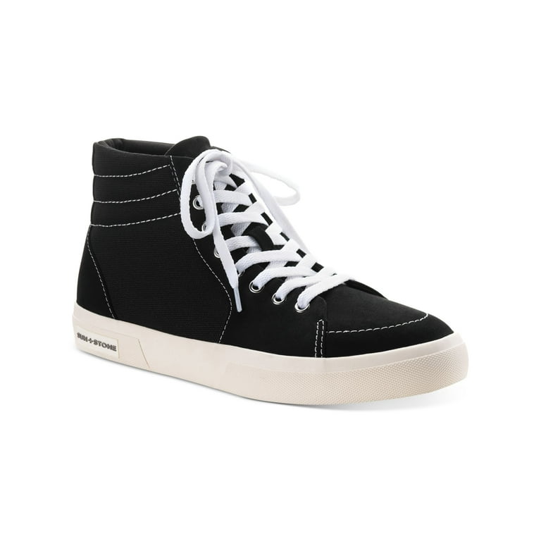 SUN STONE Mens Black Cushioned Jett Round Toe Lace-Up