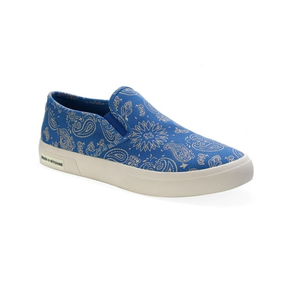 SUN STONE Mens Blue Bandana Goring Padded Reins Round Toe Platform Slip On Sneakers Shoes 10.5 M