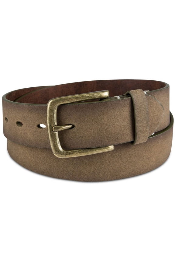 SUN STONE Mens Brown Embroidered Logo Faux Leather Casual Belt S 30-32