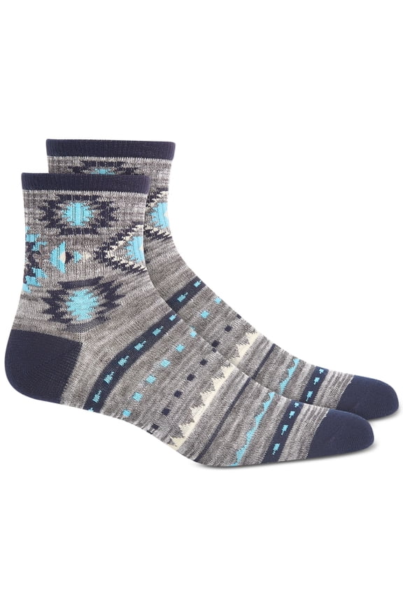 SUN STONE Mens Gray Geometric Contrast Heel And Toe Ribbed Casual Quarter Socks 7-12