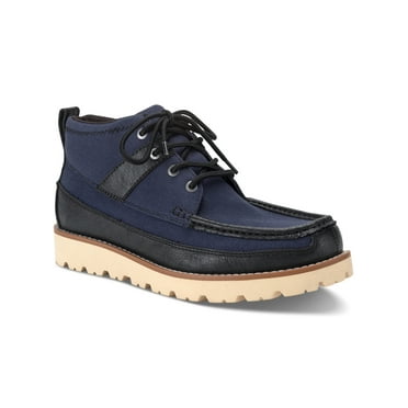 SUN STONE Mens Navy Mixed Media Back Pull-Tab Cushioned Kohen Round Toe Wedge Lace-Up Boots Shoes 7.5 M