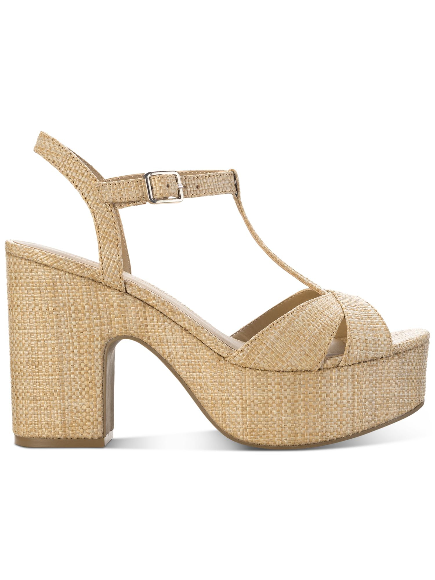 AQUA Womens Beige Adjustable Strap Cushioned Milo Round Toe Block Heel Buckle Dress Sandals Shoes M main image 0