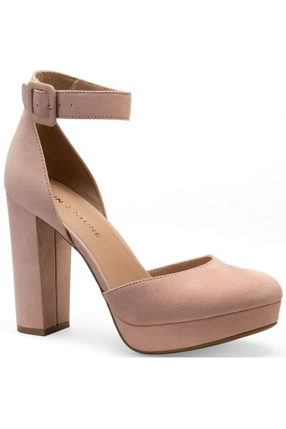 SUN STONE Womens Beige 1" Platform Padded Adjustable Ankle Strap Estrella Round Toe Block Heel Buckle Dress Heeled Sandal 11 M