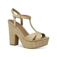 thumbnail image 1 of SUN STONE Womens Beige Cushioned Comfort Adjustable Woven-Like 1" Platform T-Strap Slip Resistant Jamie Round Toe Block Heel Buckle Slingback Sandal 10.5 M, 1 of 4