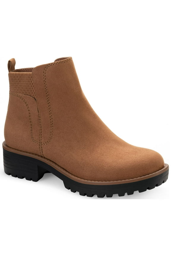 SUN STONE Womens Beige Lug Sole Goring Kandy Round Toe Block Heel Zip-Up Booties 5