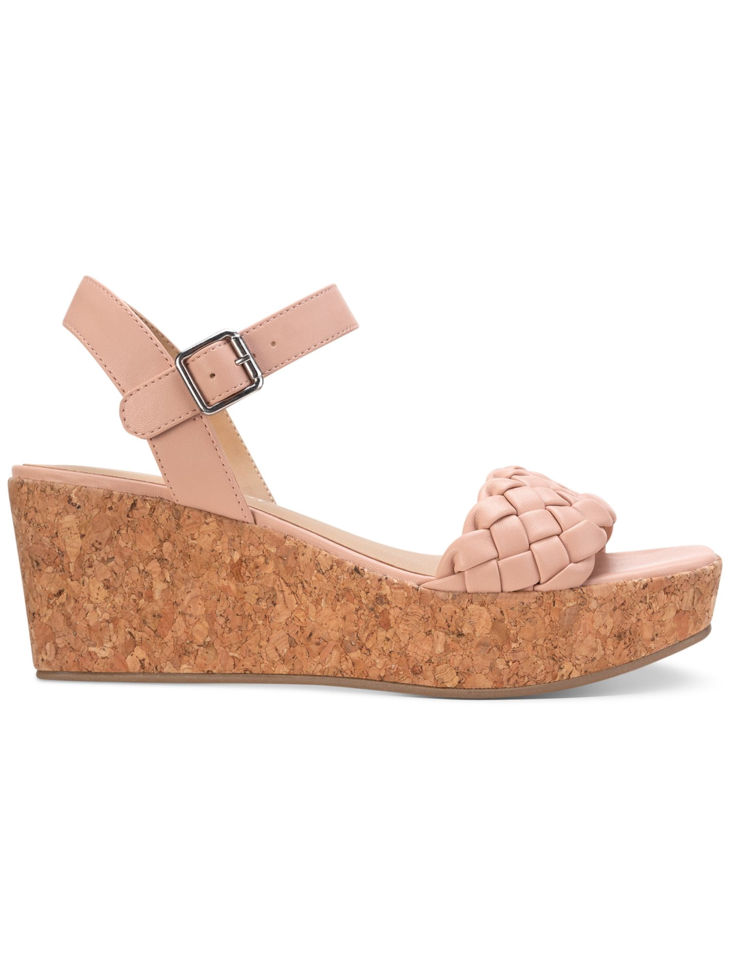 SUN STONE Womens Beige Slingback Braided Cork-Like 1-1/2" Platform