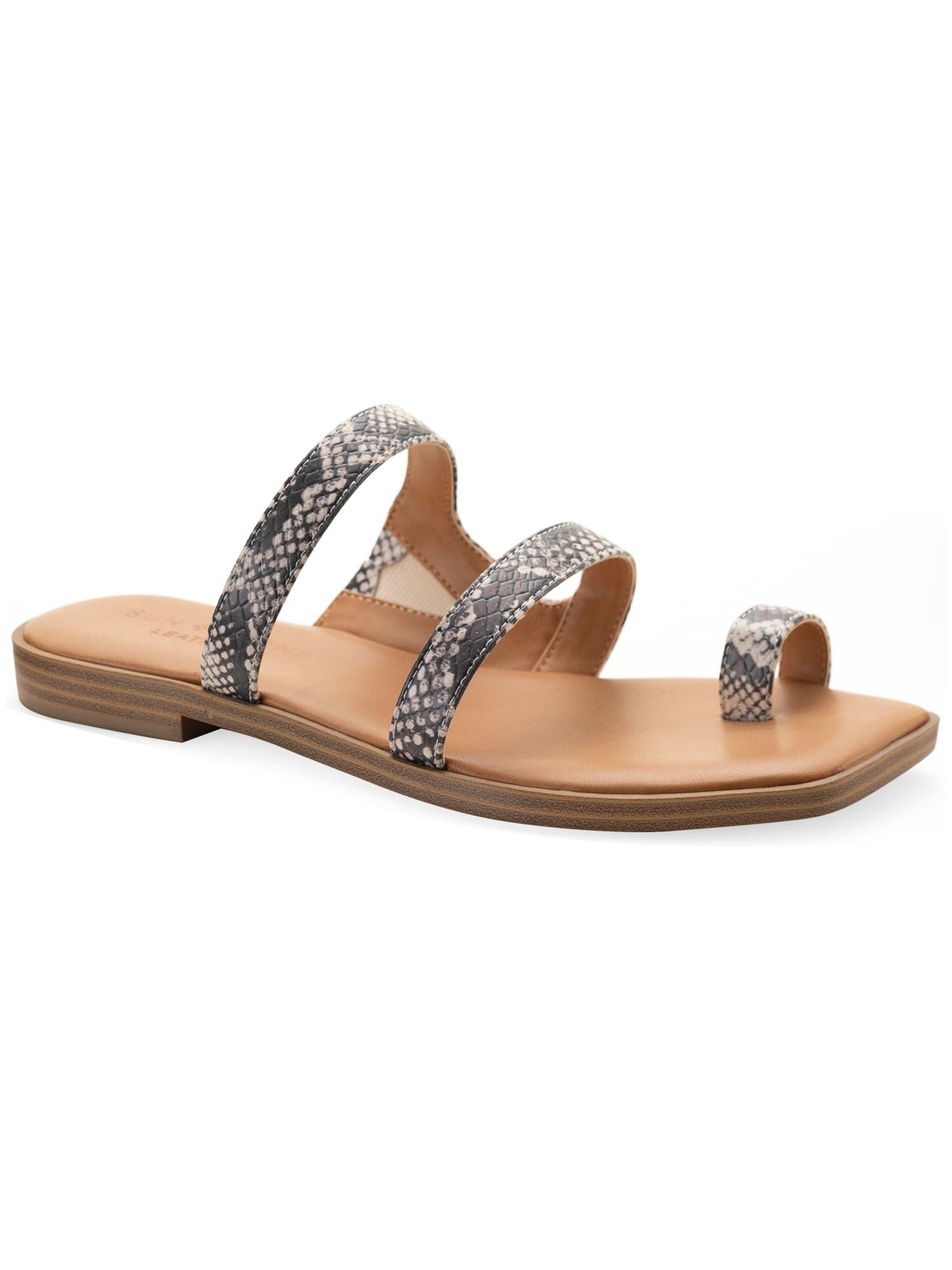 MARC FISHER Womens Light Natural Beige Reptile Embossed Strappy Padded Heel Asymmetrical Goring Bonina Square Toe Slip On Sandals Shoes M main image 0