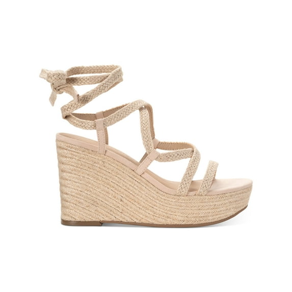 SUN STONE Womens Beige Textured Woven Padded 1-1/2" Platform Ankle Strap Strappy Trinnie Round Toe Wedge Lace-Up Espadrille Shoes 7.5 M