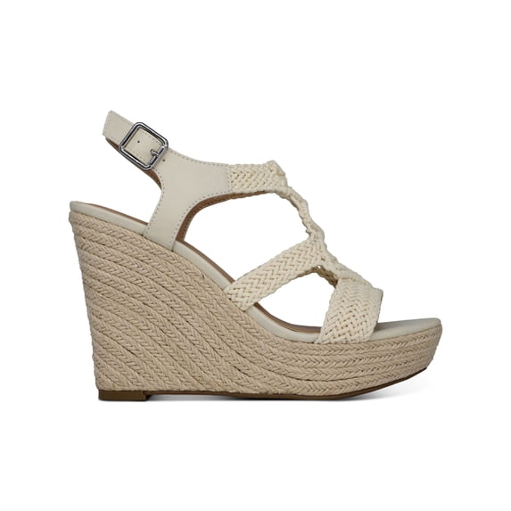 SUN STONE Womens Beige Woven Cushioned Slip Resistant Round Toe Wedge Buckle Dress Sandals Shoes 10 M