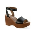 thumbnail image 1 of SUN STONE Womens Black 0.5" Platform Strappy Wood-Like Ankle Strap Adjustable Audreey Round Toe Wedge Buckle Slingback Sandal 10 M, 1 of 4