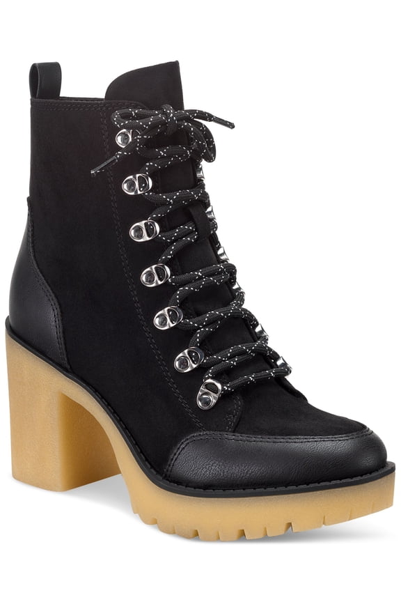 SUN STONE Womens Black 1" Platform Cushioned Lennonn Round Toe Block Heel Lace-Up Booties 7 M