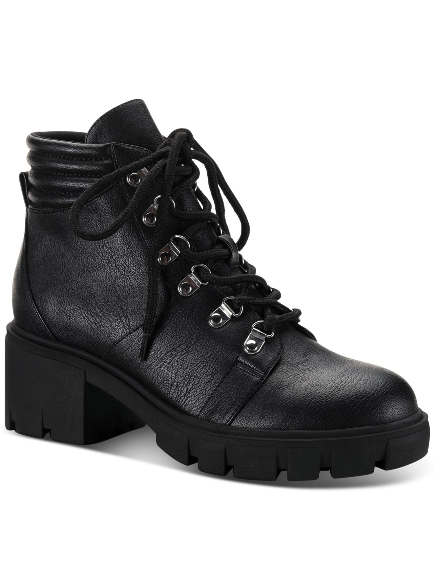 ALFANI Womens Black Puffer Lug Sole Padded Belcalise Almond Toe Block Heel Zip-Up Boots Shoes M
