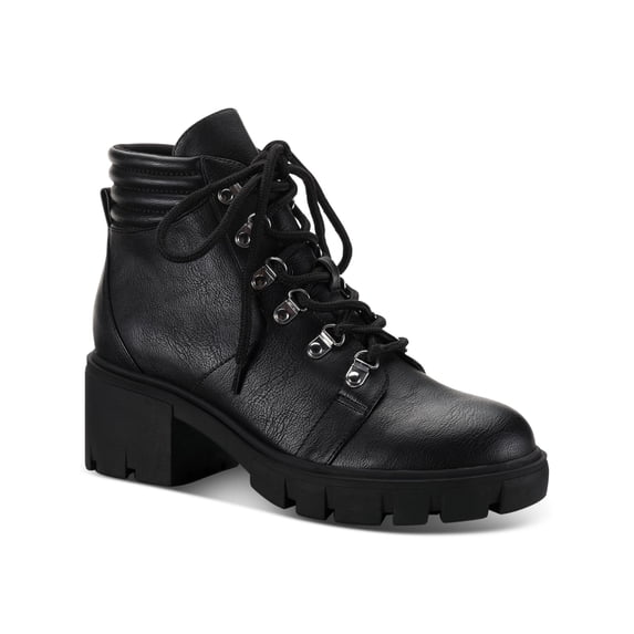 SUN STONE Womens Black Round Toe Block Heel Zip-Up Boots Shoes M