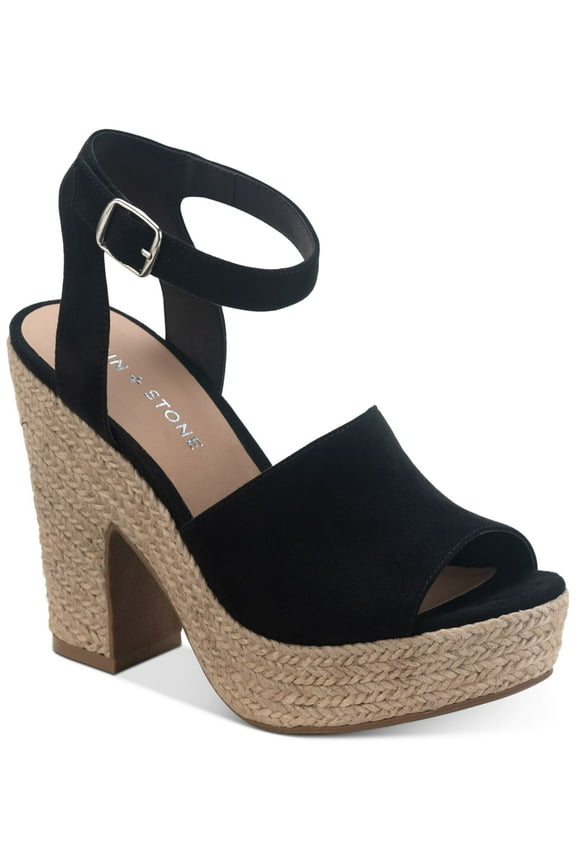 SUN STONE Womens Black 1 Slingback Platform Padded Slip Resistant Fey Peep Toe Block Heel Buckle Espadrille Shoes 10 M