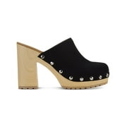 SUNSTONE METAL PRODUCTS SUN STONE Womens Black 1" Wood-Like Platform Studded Cushioned Taanya Round Toe Block Heel Slip On Clogs Shoes 7 M