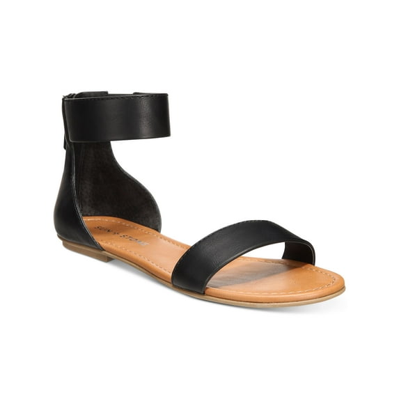 SUN STONE Womens Black Ankle Strap Padded Keley Round Toe Zip-Up Dress Sandals Shoes 8 M