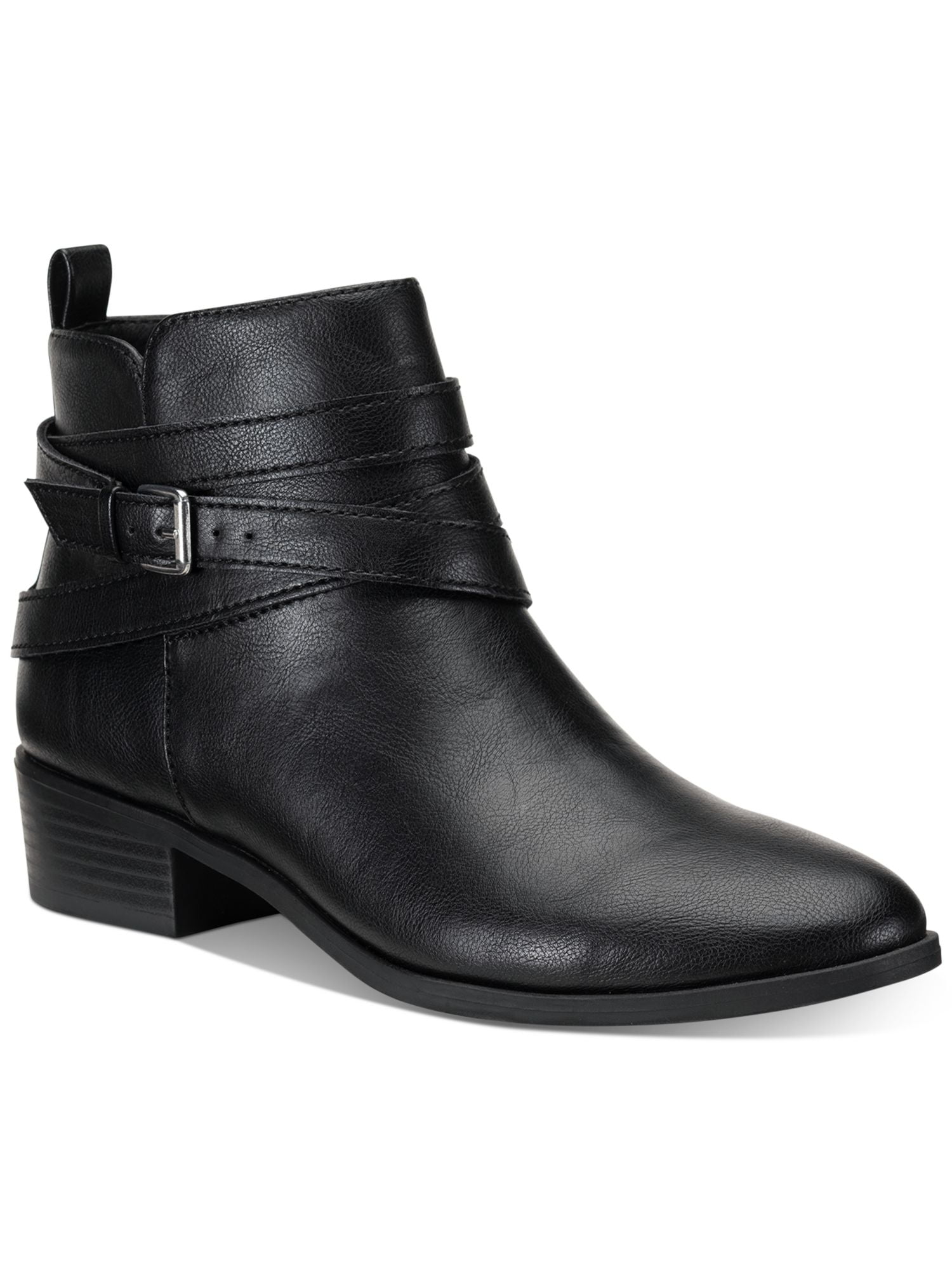 Sole Bound Women's Round Toe Block Heel Zip up Leather Booties Black Size 8.5 M