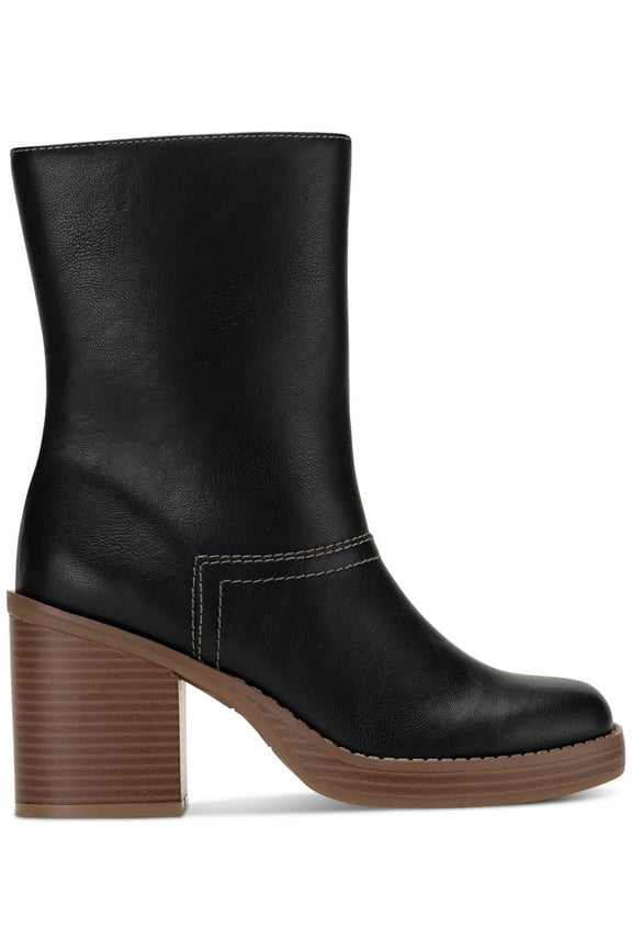 SUN STONE Womens Black Cushioned Goring Denverr Square Toe Block Heel Zip-Up Booties 10