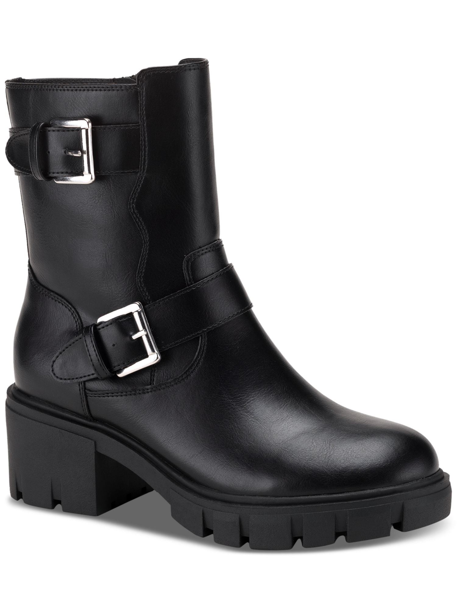SUN STONE Womens Black Slip Resistant Allicce Round Toe Block Heel Zip-Up Dress Boots Shoes M
