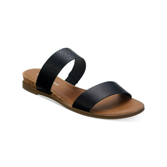 SUN STONE Womens Black Cushioned Slip Resistant Easten Round Toe Wedge Slip On Slide Sandals 12 M