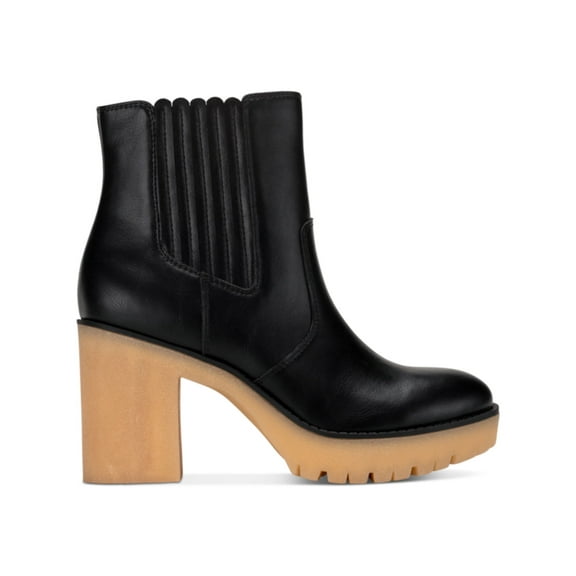 SUN STONE Womens Black Lug Sole 1" Platform Goring Cushioned Lennii Round Toe Block Heel Zip-Up Booties 5.5