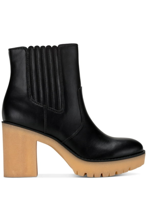 SUN STONE Womens Black Lug Sole 1" Platform Goring Cushioned Lennii Round Toe Block Heel Zip-Up Booties 5.5