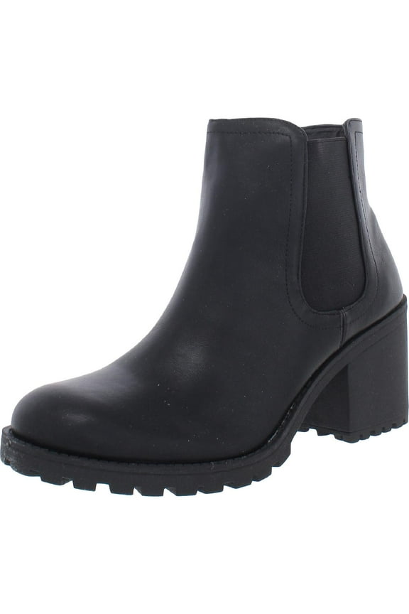 SUN STONE Womens Black Padded Goring Lug Sole Morghan Round Toe Block Heel Zip-Up Booties 9 M