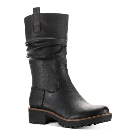 SUN STONE Womens Black Pull Tab Lug Sole Nelliee Round Toe Zip-Up Slouch Boot 5