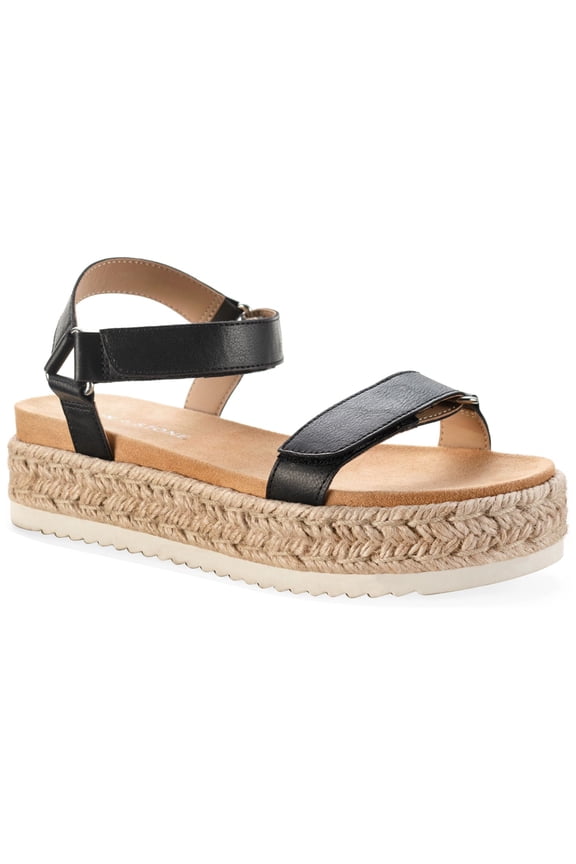 SUN STONE Womens Black Snake Platform 1-1/2" Metallic Hardware Ankle Strap Braided Rylaan Round Toe Wedge Sandals Shoes 6 M