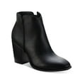 thumbnail image 1 of SUN STONE Womens Black V-Notch Cut Outs Cushioned Slip Resistant Graceyy Round Toe Block Heel Zip-Up Booties 5.5, 1 of 4
