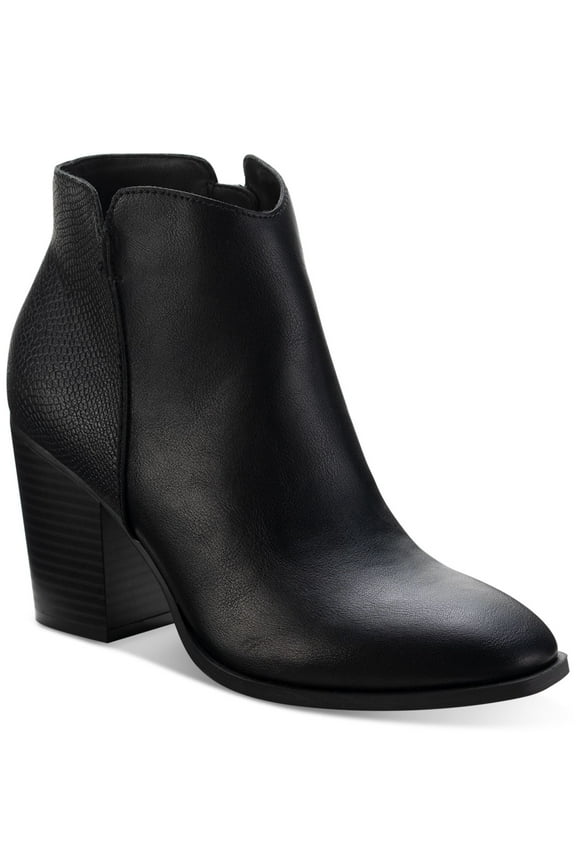 SUN STONE Womens Black V-Notch Cut Outs Topline Cushioned Slip Resistant Graceyy Round Toe Block Heel Zip-Up Booties 11 M