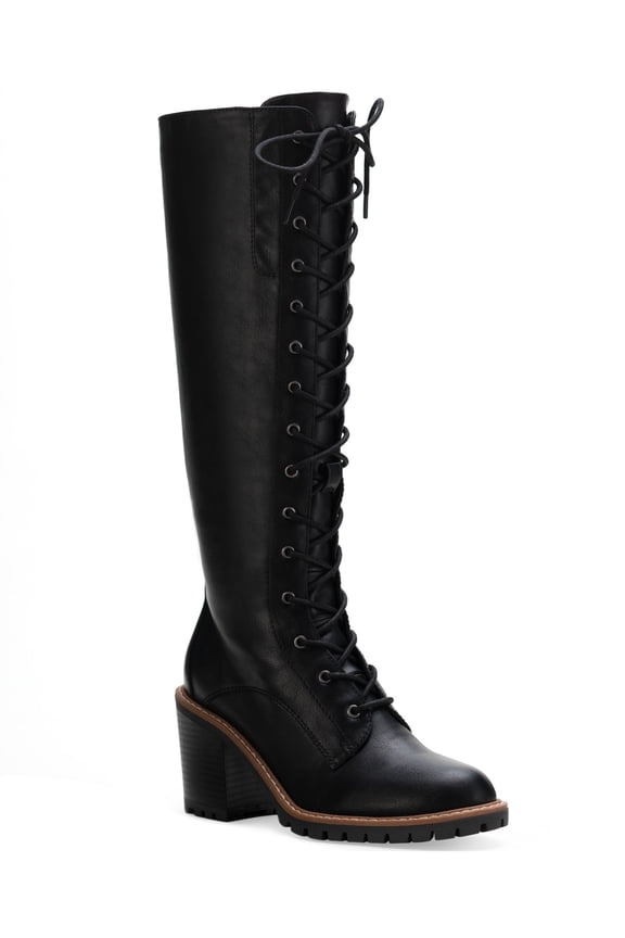 SUN STONE Womens Black Zipper Option Breathable Slip Resistant Eleanor Round Toe Block Heel Lace-Up Heeled Boots 5.5