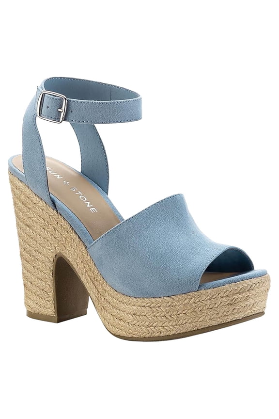 SUN STONE Womens Blue 1" Platform Slip Resistant Fey Round Toe Block Heel Buckle Espadrille Shoes 11 M