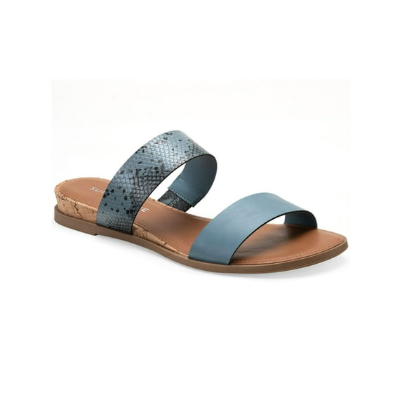 SUN STONE Womens Blue Snakeskin Cushioned Slip Resistant Easten Round Toe Wedge Slip On Slide Sandals Shoes 12 M
