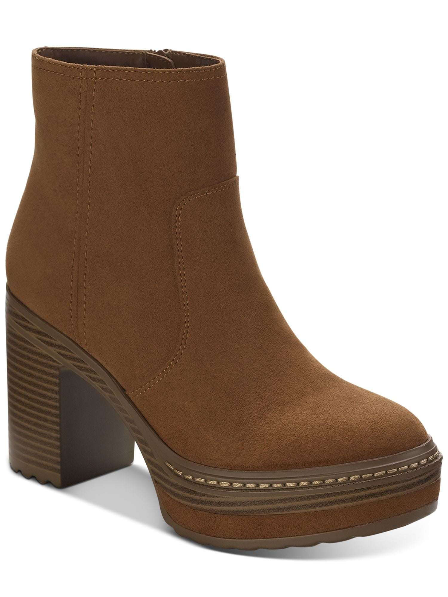 SUN STONE Womens Black Ring Hardware Non-Slip Square Toe Stacked Heel Zip-Up Booties M