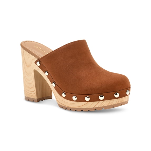 SUN STONE Womens Brown 1" Platform Goring Studded Padded Taanya Round Toe Block Heel Slip On Clogs Shoes 8.5 M