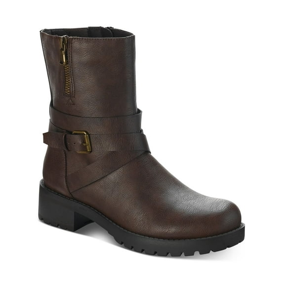 SUN STONE Womens Brown Buckle Accent Cushioned Stellaa Round Toe Block Heel Zip-Up Riding Boot 9.5 M