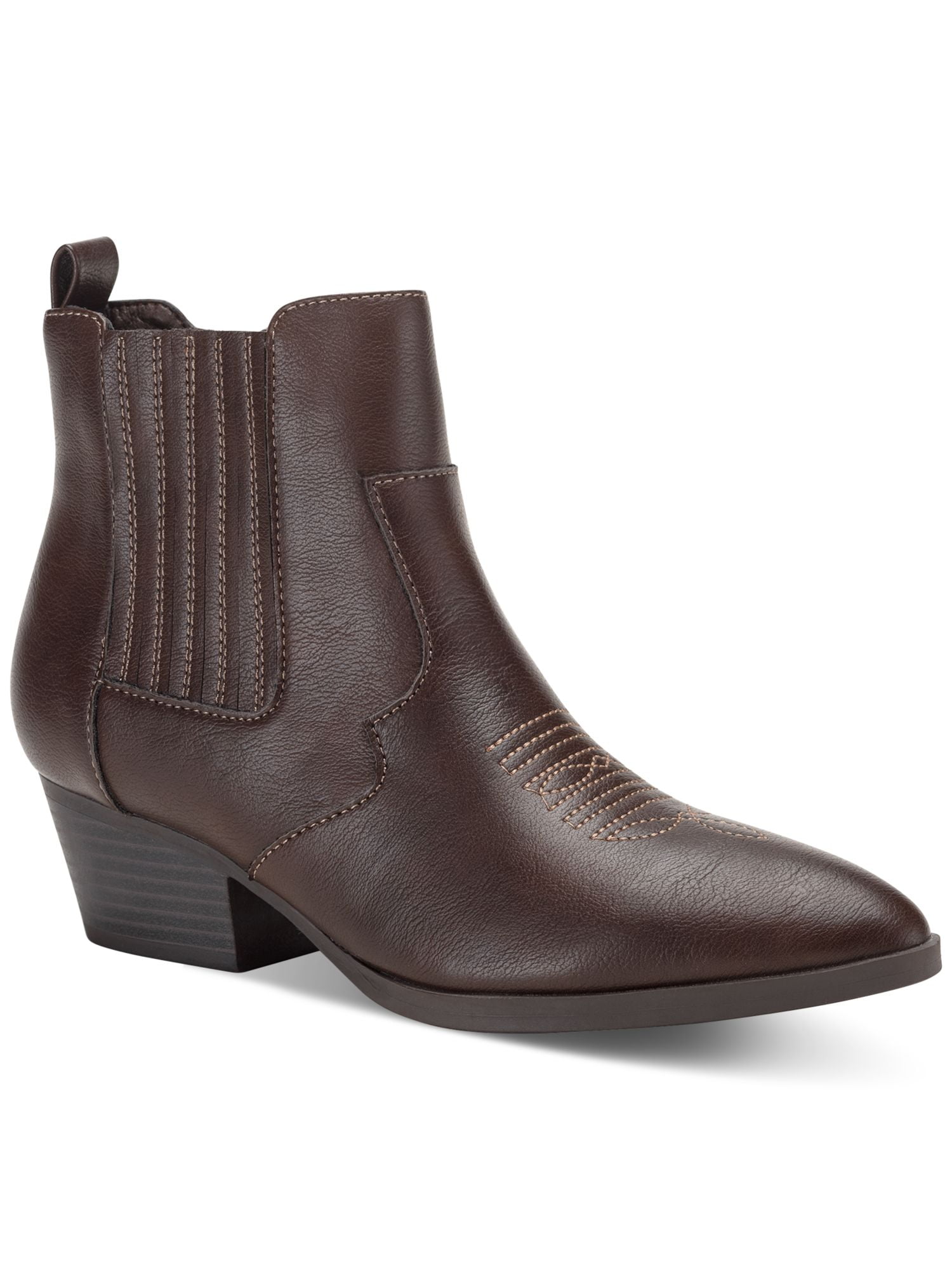 INC Womens Brown Elastic Goring Pull Tab At Sides Cushioned Studded Fawne Round Toe Block Heel Zip-Up Leather Riding Boot M