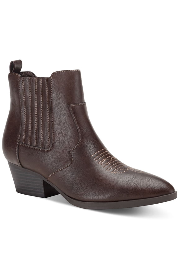 SUN STONE Womens Brown Cushioned Goring Grangerr Pointed Toe Block Heel Zip-Up Booties 6.5 M
