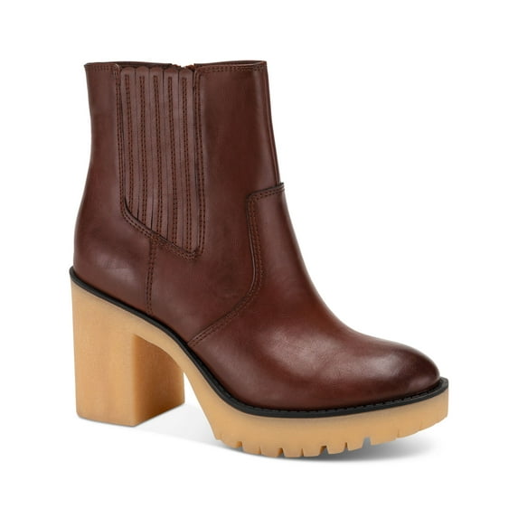 SUN STONE Womens Brown Lug Sole 1" Platform Goring Cushioned Lennii Round Toe Block Heel Zip-Up Booties 5.5 M