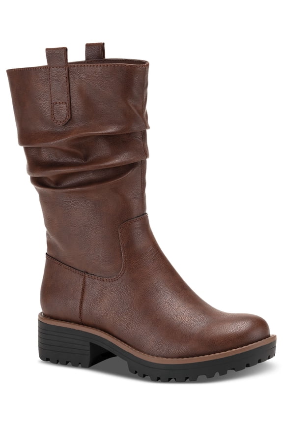 SUN STONE Womens Brown Pull Tab Lug Sole Nelliee Round Toe Zip-Up Slouch Boot 9 M