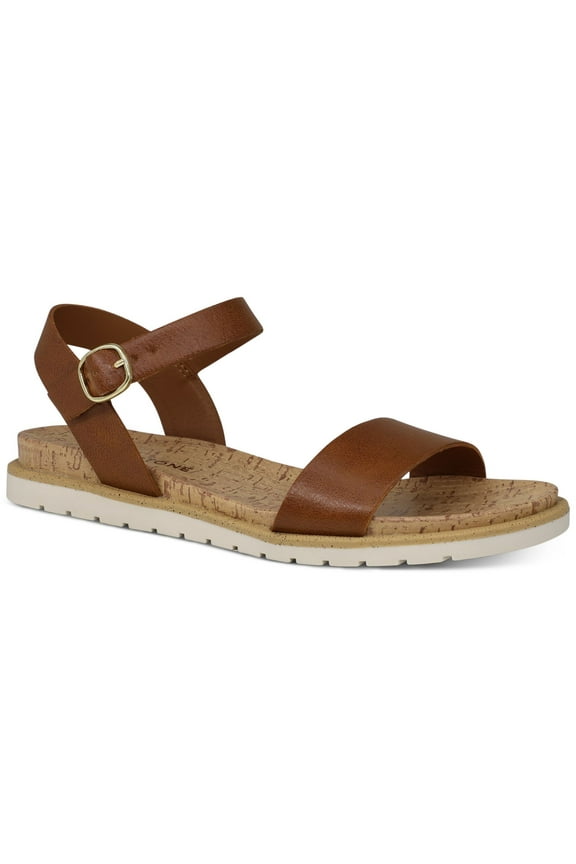 SUN STONE Womens Brown Cushioned Strappy Slip Resistant Adjustable Strap Mattie Round Toe Wedge Buckle Slingback Sandal 11 M