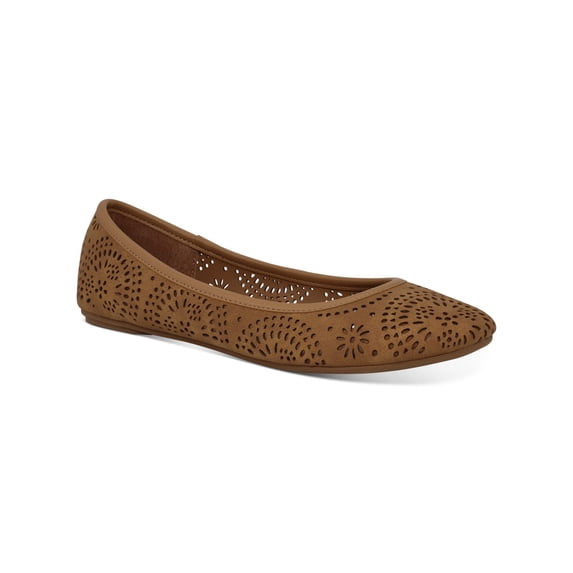 SUN STONE Womens Brown Starburst Perforations Padded Breathable Sophia Round Toe Slip On Flats Shoes 5 M