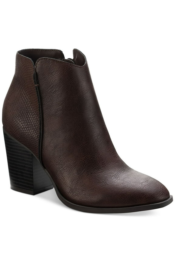 SUN STONE Womens Brown V-Notch Cut Outs Cushioned Slip Resistant Graceyy Round Toe Block Heel Zip-Up Booties 9 M