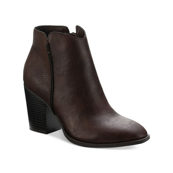 SUN STONE Womens Brown V-Notch Cut Outs Cushioned Slip Resistant Graceyy Round Toe Block Heel Zip-Up Booties 9 M