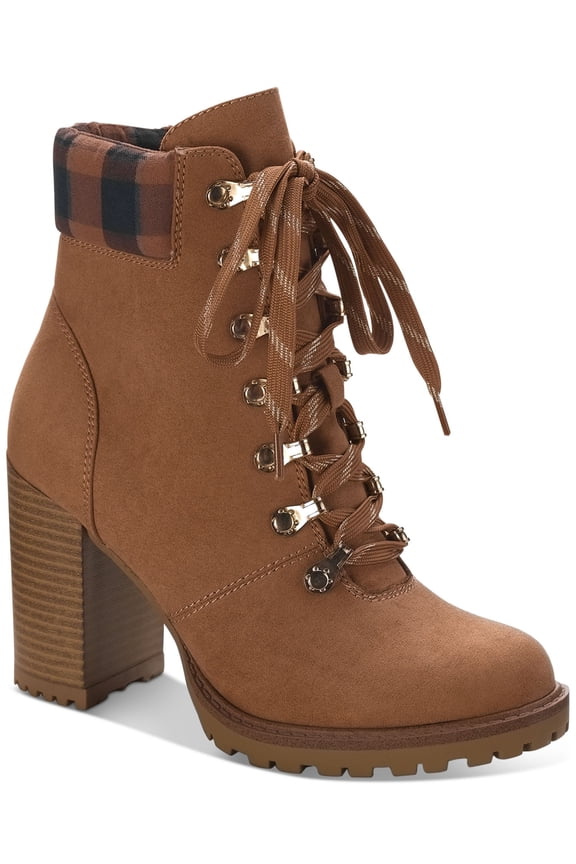 SUN STONE Womens Brown Zipper Accent Cushioned Octavia Round Toe Block Heel Lace-Up Hiking Boots 6.5 M