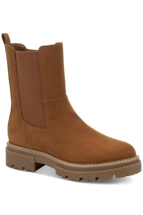 SUN STONE Womens Cognac Brown 1" Platform Cushioned Goring Lug Sole Burklee Round Toe Block Heel Zip-Up Booties 5.5 M