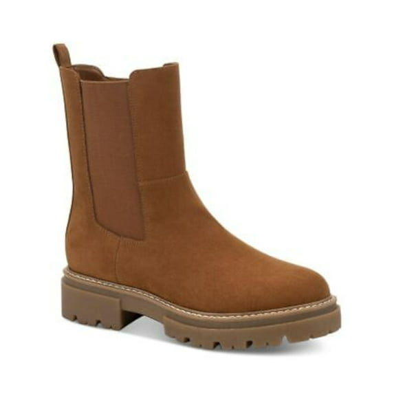 SUN STONE Womens Cognac Brown 1" Platform Cushioned Goring Lug Sole Burklee Round Toe Block Heel Zip-Up Booties 7.5 M