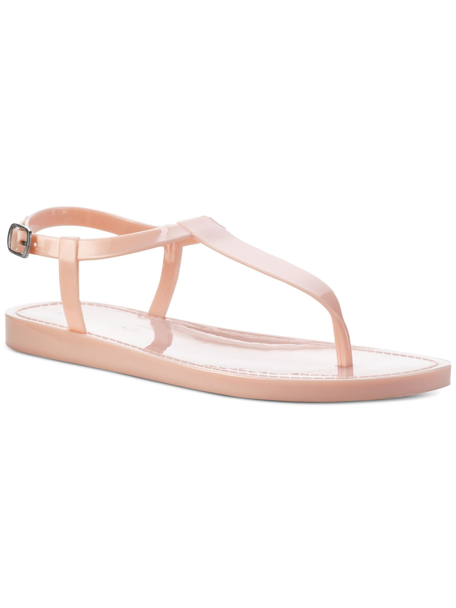 SUN STONE Womens Pink Adjustable T-Strap Kristi Round Toe Wedge Buckle  Jelly 8